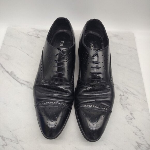 PRADA Mens Leather Dress Shoes Size 12 E Black Lace Up Oxford 1316 main image 12